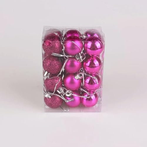 24 Unids/Set Adornos De Navidad con Purpurina Bola De Adorno Decoración del Jardín del Hogar para La Decoración del Árbol De Navidad-Fucsia