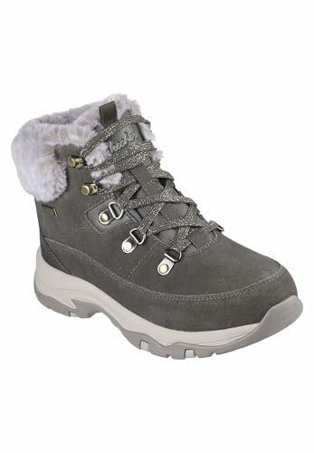 Skechers Damen Trego Snow Worries Stiefelette, Olive Suede/Duraleather/Faux Fur, 36 EU