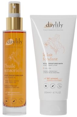 Daylily | Coffret Anti-Vergetures | Lait Fondant Rituel Vergetures Matin 200mL + Huile Sensorielle Rituel Vergetures soir 100mL | Hydrate et Nourrit la Peau | Végan & Cruelty Free | Fabriqué en France