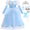 Snyemio Aschenputtel Kleid für Mädchen Prinzessin Cinderella Kostüm Kinder Fasching Verkleidung mit Zubehör Karneval Halloween, Blau mit Haarband, 104-110(Etikett 100)