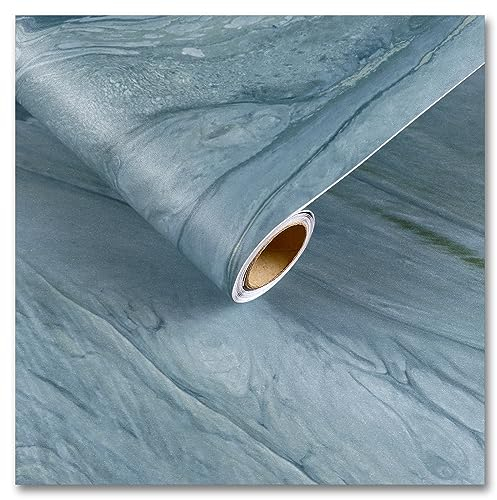 CRE8TIVE Papier Peint Adhesif Mural Marbre Vinyle Adhesif Blue Film Autocollant Meuble Mate Adhesif Marbre Impermeable Papier Peint Cuisine Salle de Bain Meuble Comptoir Armoire 30cm x 200cm