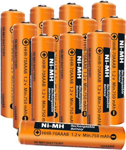HHR-70AAAB NI-MH Akku 1,2 V 750 mAh AAA Akku Wiederaufladbare Batterien für schnurlose Telefone, 12 Stück