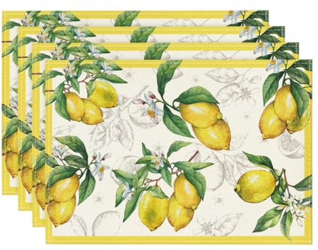 Artoid Mode Lot de 4 sets de table, lavables, motif citrons, pour banquet d’été, cuisine, décoration de fête, 30 x 45 cm