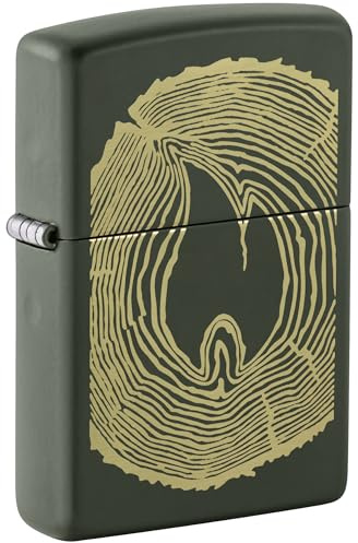 Zippo Windproof Lighter, Wood Ring Design – Matt Green, Laser Engraving – Refillable, Reusable, Windproof Design – Comes in Gift Box – Made in USA