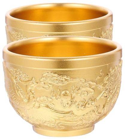 PRETYZOOM Lot de 2 bols bouddhistes tibétains en laiton pour eau bénite, tasse à calice de dragon, brûleur d'encens doré, verres à vin, ustensile de culte de Bouddha