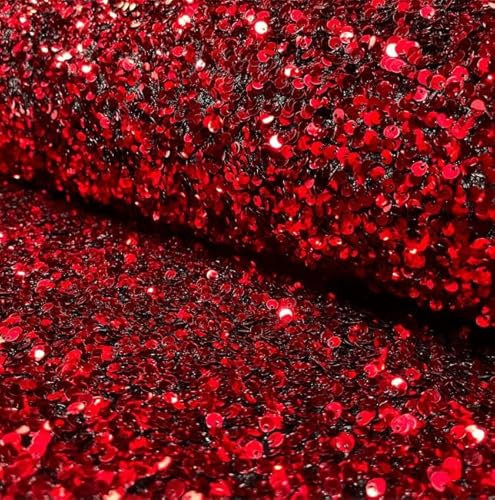 Pailettenstoff LIA mit Samt Rücken 0,5m - Öko-Tex Standard 100 Kl.2 Bekleidungsstoff Meterware Faschingsstoff Kostümstoffe (Rot)