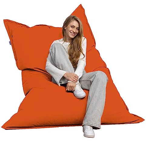 Bruni Riesen-Sitzsack Caree in Orange – rechteckiger XXL-Sitzsack mit 140x180 cm und 400 l Füllung, Bean-Bag mit Innenhülle, Liegesack, Abnehmbarer Bezug, Indoor und Outdoor, aus Deutschland