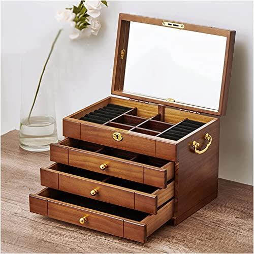 YOtat Boîte À Bijoux Grande Boîte À Bijoux en Bois Armoire Armoire avec Serrure Et Miroir Étui À Bijoux pour Femmes Filles Bague Collier Porte-Bijoux