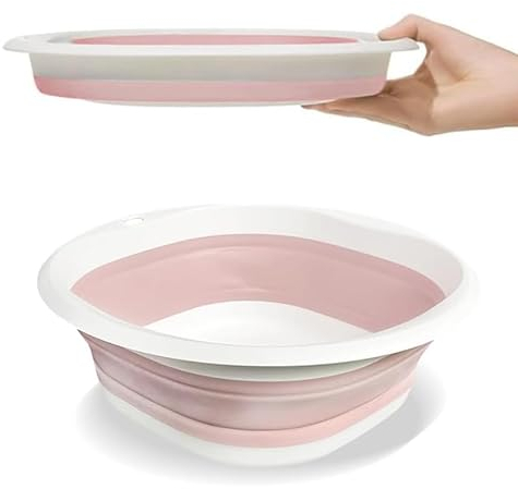 5L Collapsible Washing Up Bowl - Folding Hand Wash Basin, Plastic Washing Up Bowl, Retractable Water Storage Basin, Portable Food Storage Camping Bowls, Multipurpose Outdoor Travel Basins (M Pink)