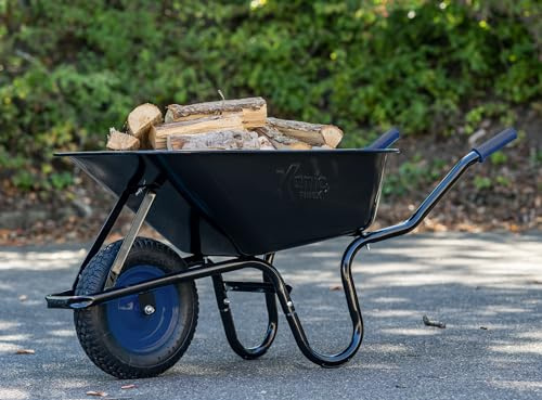 TIREX by xonic® Schubkarre mit Stahlfelge – Verzinkte Wanne bis 250kg/ 100l - Robuste Ausführung für Garten und BAU – Schieb-Karre mit Luftrad (Luftrad Dunkelblau- Schwarz)