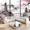 japanischen Fototapete Schlafzimmer Rosafarbener Blumengebäudeturm im japanischen Stil -Wanddeko, Wandbild, Wandtapete - Selbstklebend Wanddekoration - 350x256 cm Vlies Tapete Wohnzimmer Schlafzimmer