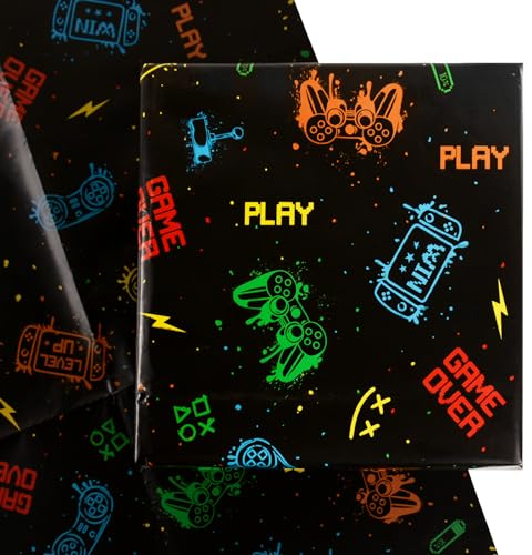 4 Blatt 50x70cm Spiele Geschenkpapier Game Over Geschenkverpackung Gaming Gamepad Glückwunsch für Spieleliebhaber Kindergeburtstag Geburtstag Party Papier Geschenke Wrapping Paper