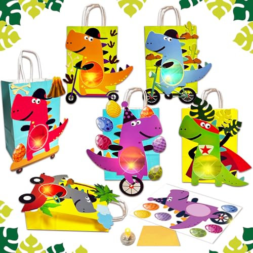 BARVERE 6 Laternen Bastelset für Kinder, Laterne St Martin mit Transparentpapier und Doppelseitiger Kleber und LED-Perlen, Laterne Basteln für Mädchen und Jungen, Ideal Geburtstag für Kinder - Dino A