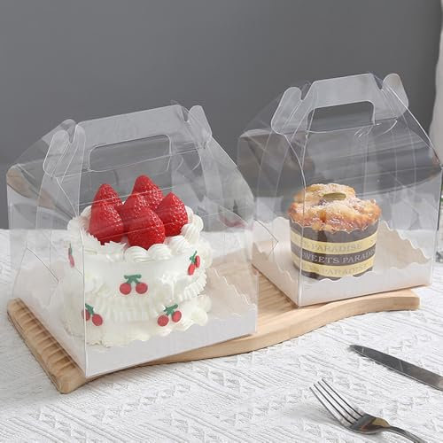 SdreMelo 15PCS Transparent Cake Boxes,5 Inch Clear Cake Box Square Plastic Cake Box Cupcake Box Display Box Carrier with Holder Individual Cake Boxes for Dessert Candy Cakes 15PCS-5 Inch