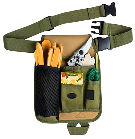 Adjustable Gardening Tools Belt Bag - Multi-Pocket Organizer with 6 Pockets Garden Tool Waist Bag, Oxford Waterproof Tool Pouch for Home, Garden, RV, Cleaning (Army Green)