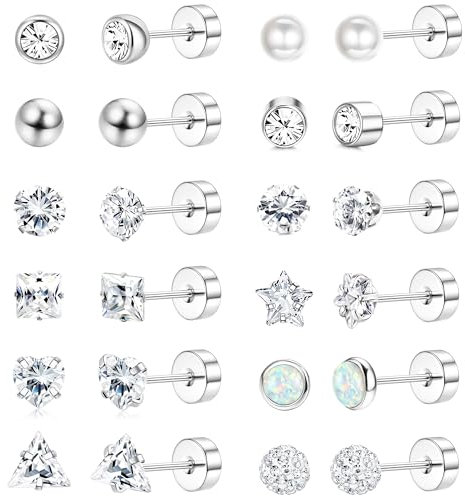 JeweBella 12 Pairs Medizinische Ohrstecker Set für Damen Herren Hypoallergen Chirurgenstahl Ohrringe Set Ohrstecker Silber Helix Piercing Ohr Ohrringe Set für Mehrere Ohrlöcher