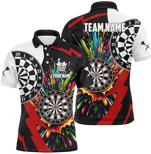 Bunte Dartboard Herren & Damen Darts Polo & Quarter-Zip Shirts Mit Individuellem Namen – Einzigartige Darts Team Trikots T1268