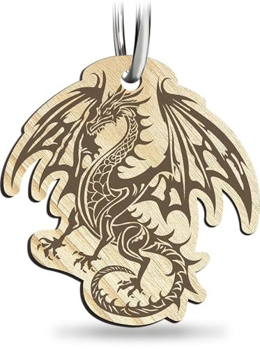Drache Nordisch Schlüsselanhänger handgemacht aus Holz, Glücksbringer, Drachen, Fabelwesen, Märchen, Vikinger Geschenk, Walhalla, Mythologie