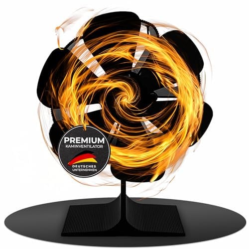 FlammenEcho Kaminventilator | Maximale Wärmeverteilung Ohne Strom | Ofenventilator für unvergessliche Wintermomente | Flüsterleise (<25 dB), 6 Flügel, eloxiertes Aluminium, hitzebeständig bis 350°C