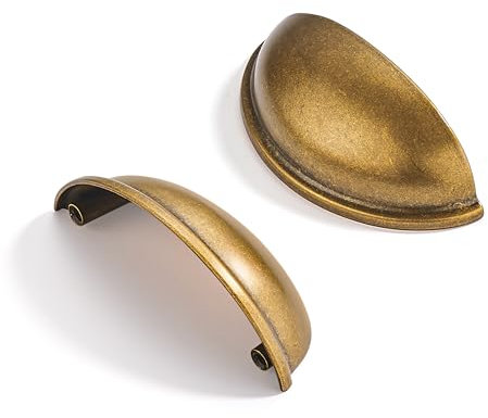 CABDM 10 Pack 3 Drawer Pulls Antique Brass Cabinet Cup Pulls Kitchen Hardware Cabinet Handles Drawer Handles Knobs 3 inch (76mm) Center to Center