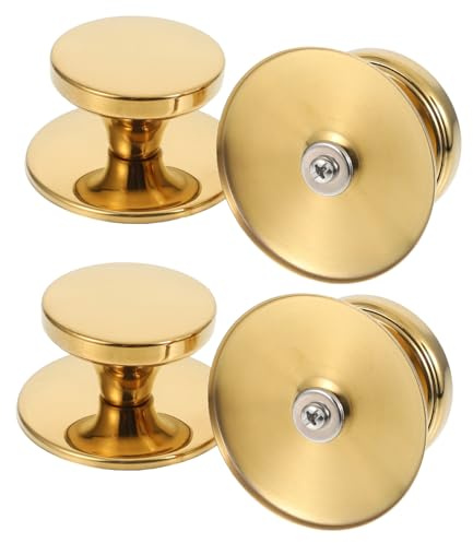 Amosfun Topfdeckelgriff Edelstahl 4 Stück Gold für Woks und Dampfgarer | Topfdeckel Griffe Ersatz, Rutschfester Deckelknauf aus Edelstahl, Hitzebeständig und Verschleißfest