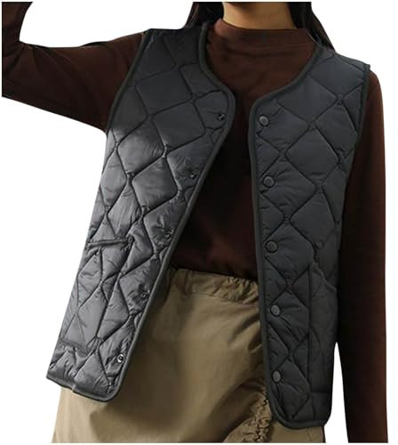 KUIH Women's Gilets Plus Size Lightweight Gilet Cardigan Puffer Vest Ladies Body Warmer Thermal Waistcoat Ladies Zip Up Sleeveless Vest Jacket Padded Quilted Gilet Coat Sport Outwear