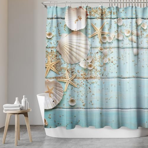 SANFINO® Rideau de douche de qualité supérieure - 180 x 200 cm - Imperméable - Avec motif - Pour baignoire et douche - Anti-moisissure - Antibactérien et certifié Öko-Tex - Bleu caraïbes
