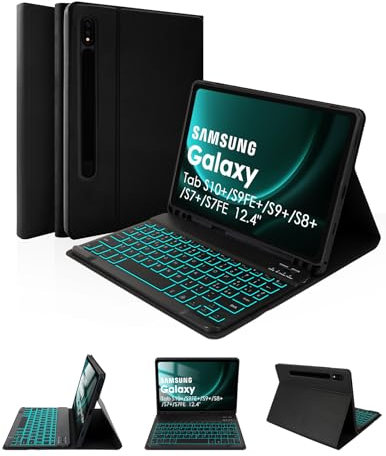 LAMA Custodia con Tastiera Retroilluminata per Galaxy Tab S10 Plus/S9 FE Plus/S9 Plus/S8 Plus/S7 FE/S7 Plus 12,4 pollici, Layout Italiano Tastiera Bluetooth con Portapenne Samsung Tab 12,4 pollici