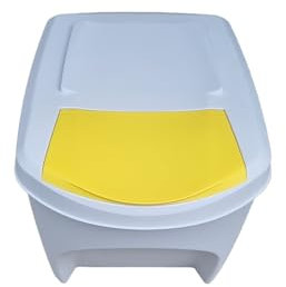 Stolmet 25L Stackable Recycling Bin (Brand KrysGo) - Customizable Lid Colours with Recycling Stickers - Durable Waste Sorting Solution for Home and Office (White + Yellow)