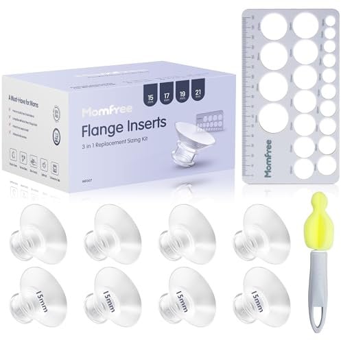 8PCS Flange Sizing Kit 15mm for 24mm Flanges/Shield, Silicone Flange Insert for Momcozy/Spectra/Medela Breast Pump, Breastfeeding Essential Kit for Moms(with Nipple Rulers and Storage Bag)