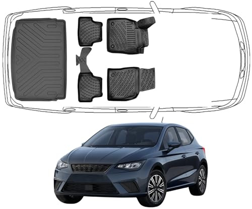 Trimak Passgenau 3D Fussmatten & Obere Kofferraumwanne Auto Set Kompatibel mit Seat Ibiza V Facelift ab 2022 Auto Zubehör Gummimatten & Obere Kofferraumwanne Autos TPE Allwetter Geruchlos rutschfest