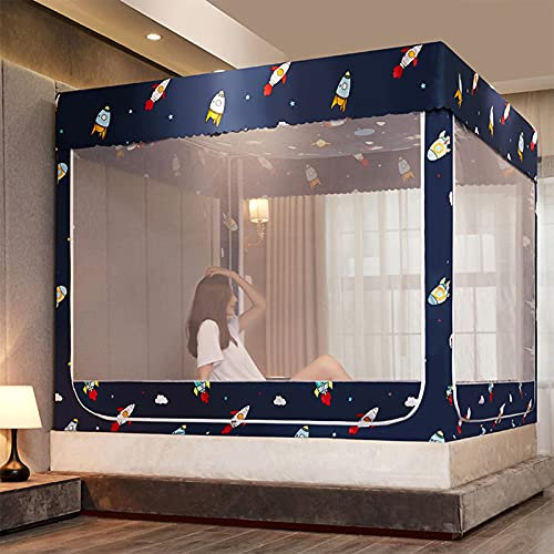 RDWQDGJG Bedcurtain Betthimmel Mit Reißverschluss Doppeltür Anti-Moskito-Campingvorhang Insektenschutzzelt Für Bett Schlafzimmer Outdoor Einfach zu Installierende Bettwäsche, Raumschiff, 200X220X170C
