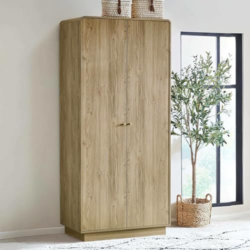 Julian Bowen Ingrid Wardrobe – 2 Door Bedroom Storage with Shelf and Hanging Rail, Light Wood Scandi Wooden Armoire, 202x90x55cm – Beige