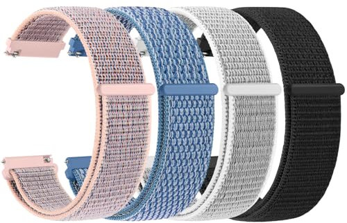 Wanme 4 Piezas Correas de Nylon para Reloj Compatible con 20mm 22mm, Pulsera de Repuesto Transpirable Suave para Hombres y Mujeres, (20mm, Gris Claro+Negro+Rosa+Azul)