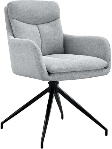 CLP Esszimmerstuhl drehbar Somers Stoff, 180° schwenkbarer Sessel mit Armlehne und Rückenlehne, Küchenstuhl gepolstert, Farbe:hellgrau