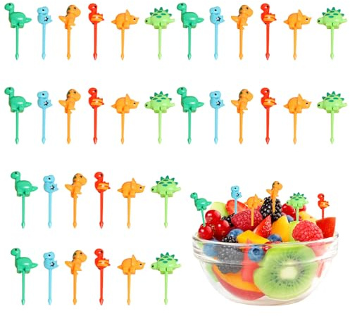Mlysnd Obstgabeln Kinder, Spiesse für Snacks Kinder 36 Stück Mini-Dinosaurier-Obstpicks für Kleinkinder, niedliche Bento-Picks für Lunchbox-Dekorationszubehör