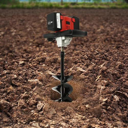 Post Hole Digger Electric Digger, Earth Auger, 6 Bit 6-Speed, Drill Fence Post Auger, 600-1800r/min, Fence Post Hole Borer Ground with Auger Bit, Connector, Charger, for installing Fence Posts
