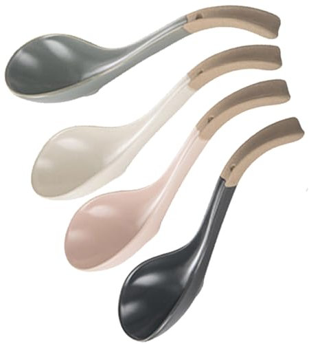 4Pcs Soup Spoons, Chinese Ceramic Spoons, Set of 4 Japanese Ramen Spoon Creative Porcelain Asian Soup Spoons for Ramen Pho Cereal Wonton Dumpling Miso
