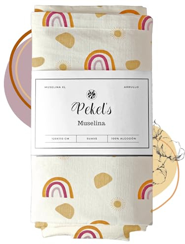 PEKEL'S Musselin-Wickeldecke für Babys, 120 x 110 cm, 100 % Baumwolle, weich und atmungsaktiv, großes Wickeltuch für Neugeborene, Wiege, Kinderwagen oder Geschenk für Babyparty (Beige)