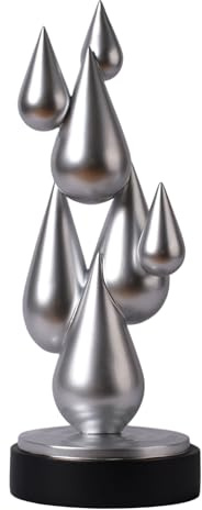 NENBOLEC Modern Skulptur Deko Abstrakte Figur Statue Trendige Geschenk 44cm | Silber Resin Ornament mit Schwarzer Sockel Handgefertigte Arts für Bücherregal Tisch Schreibtisch