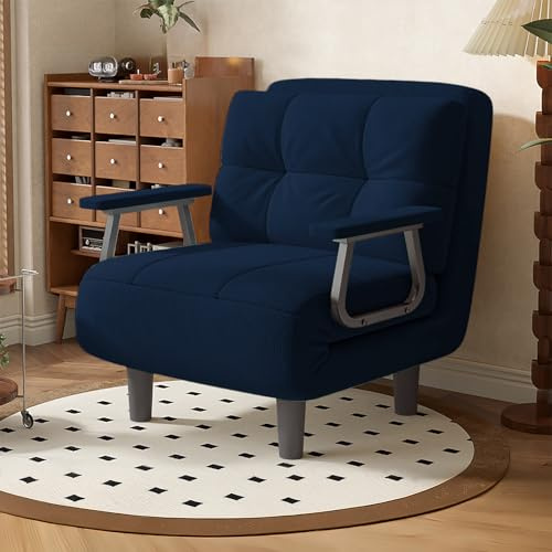 Fabulcozy 1-Sitzer, umwandelbar, Schlafsofa, Sessel, großer Komfort, abnehmbar, mit Kissen, Armlehnen und Füßen aus Metall (blau)