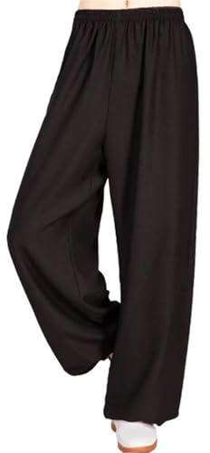 XUHCLY Pantaloni per Kung Fu Arti Marziali Uomo Donna,Pantaloni Kung Fu Shaolin,Pantaloni Tai Chi Leggeri Lino Nero Pantaloni da Allenamento Wing Chun per Arti Marziali Kung Fu(Size:XXL,Color:A)