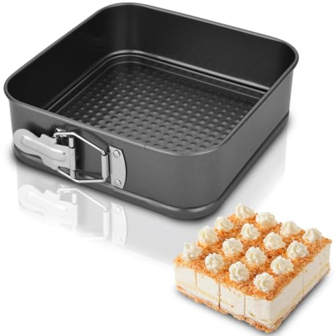 Penbinmall Springform Eckig 26CM, Kuchenform Backform mit Antihaftbeschichtung, Kuchenform mit Flachboden, Kleine Kuchenbackformen mit Flachboden für Kuchen Backen, Kohlenstoffstahl, Schwarz