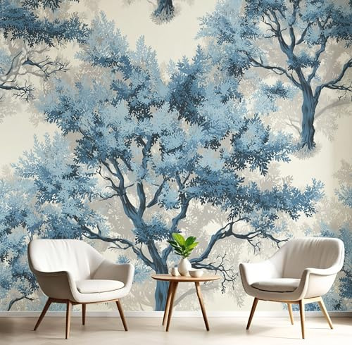 ANALTIRCE 3D Effect Photo Wallpaper Woodland Plants 150×105cm Mural Panoramic Oak Tree Branches Wall Murals, Large Photo Wallpaper Blue Mural Decoration for Living Room Bedroom
