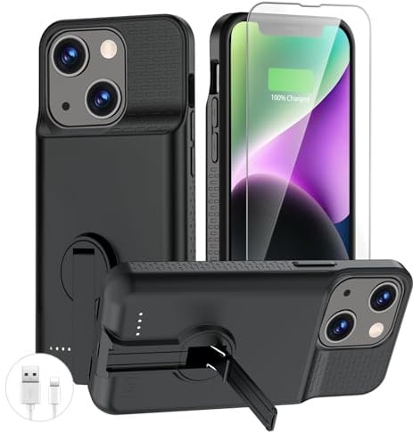 BOPPS Battery Case for iPhone 13/13 Pro/14/14 Pro with Stand【2026 New 】 Powerful 7000mAh Portable Rechargeable Protective Extended Charger Cover for iPhone Charging Case-Black