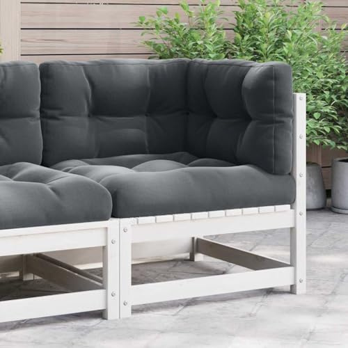Owoxanthellate Ecksofa 70x70x67 cm Weiß Kiefer Massivholz Mini Lounge Outdoor mit Anthrazit-Kissen Modular Gartenlounge Balkon platzsparend für kleine Terrassen Wintergarten & Patio