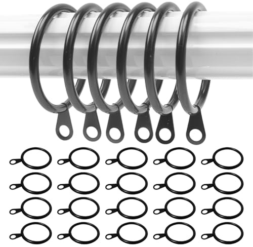 50 Pack 38mm Curtain Rings and Hooks, 38mm Large Metal Black Curtain Rings | Rustproof Curtain Rings, 38mm Inner Diameter, Smooth Glide, Fit Rods Up to 37mm, for Drapes and Shower Curtains