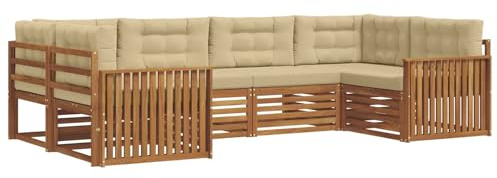 vidaXL Sofagarnituren 6 pcs Natur und Beige Massivholz Akazie, Moderner Garten-Sofa, strapazierfähiges Terrassen-Set, Bequeme Sitzmöbel für Deine Lounge-Atmosphäre