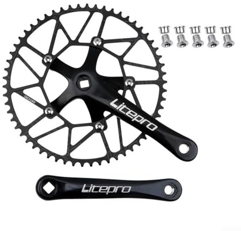 Fahrrad-Kurbelgarnitur, ultraleicht, hohl, 130BCD 50–58T Kettenblatt mit 170 mm Kurbel für Faltrad, LP für Litepro Vierkantloch-Kettenrad (schwarze Kurbel + 52 T)
