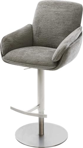 DELIFE Barstuhl Luan-Flex Drehfuß höhenverstellbar Edelstahl Silberfarben Bouclé Soft Schlamm